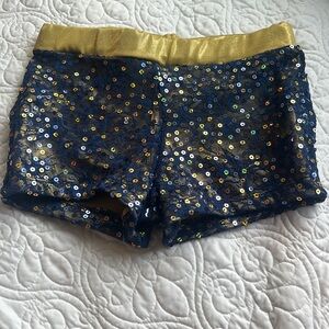 BALERA Dance Shorts Gold and Blue Metallic Sequin BRAND NEW NWT Large Child LC